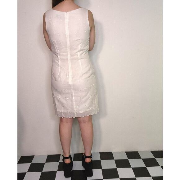 NWT A.B.S by Allen Schwartz Poplin White Y2k Midi Tank Dress Embroidered Flowers - Picture 6 of 9